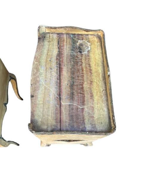 Coppia di mobiletti da centro laccati genovesi con coperchi dipinti a finto marmo-photo-4