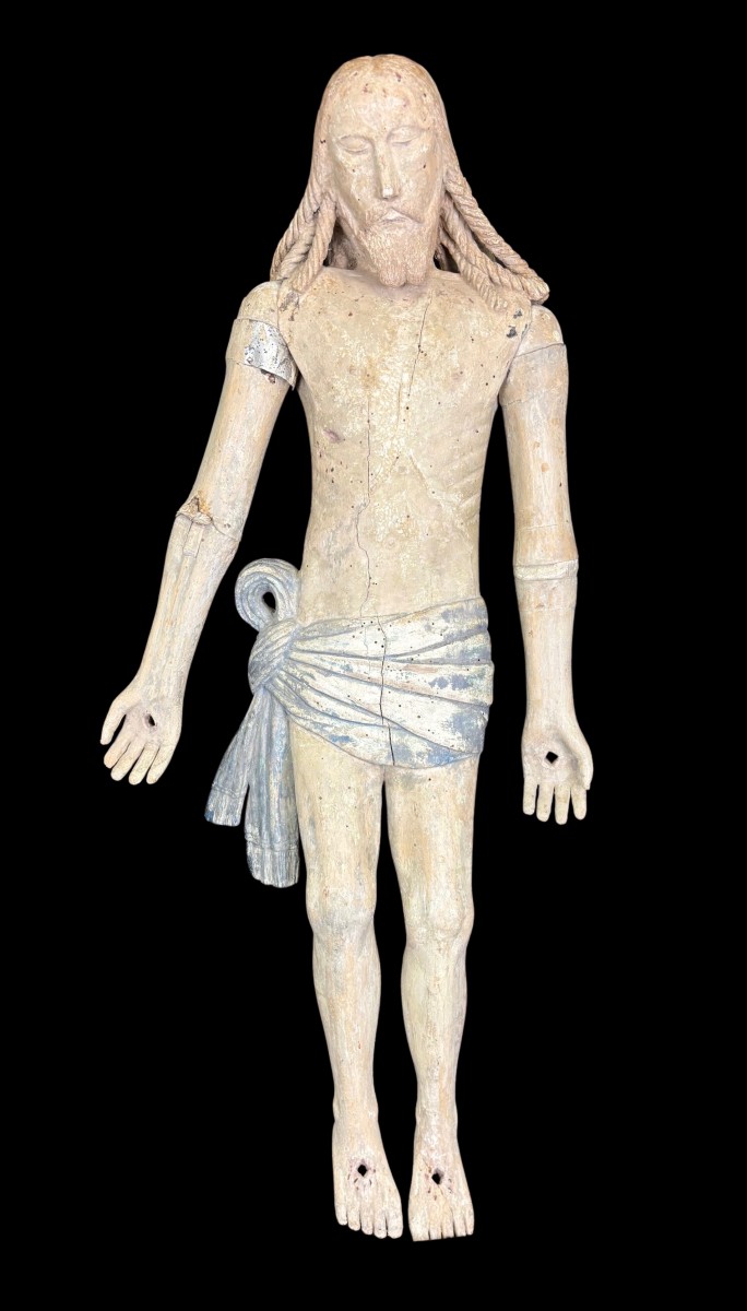 Scultura in legno laccato rfaffigurante Cristo, con braccia snodabili