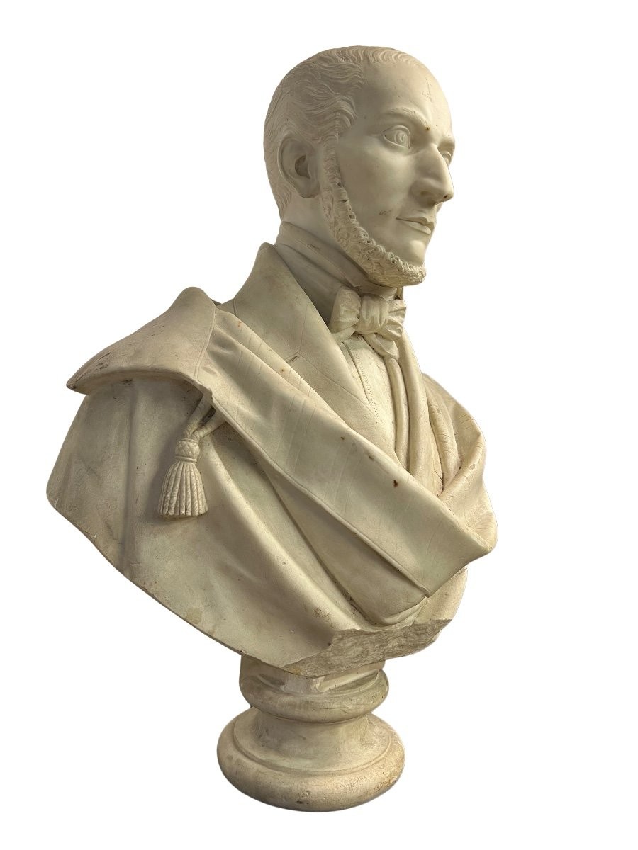 Busto virile in marmo bianco firmato al retro B. Pollari 1849;-photo-2