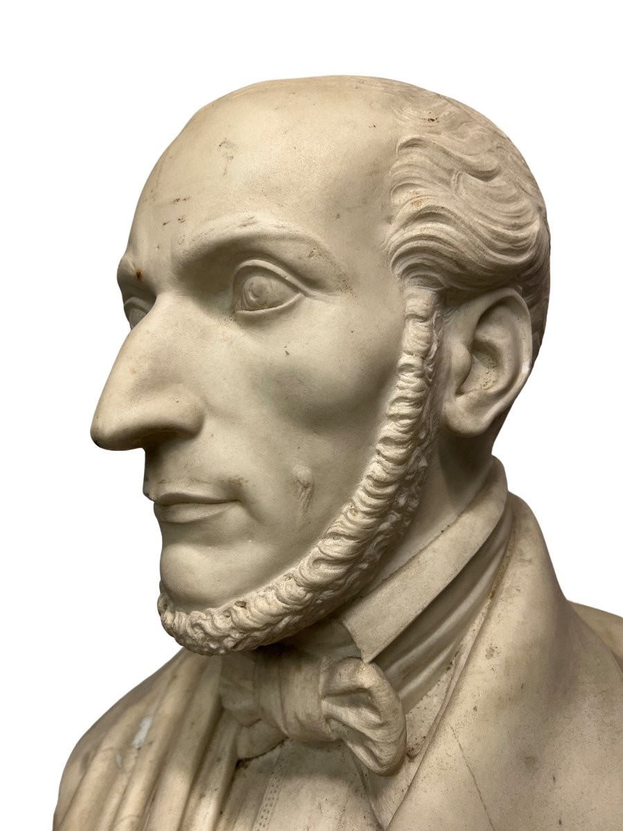 Busto virile in marmo bianco firmato al retro B. Pollari 1849;-photo-4