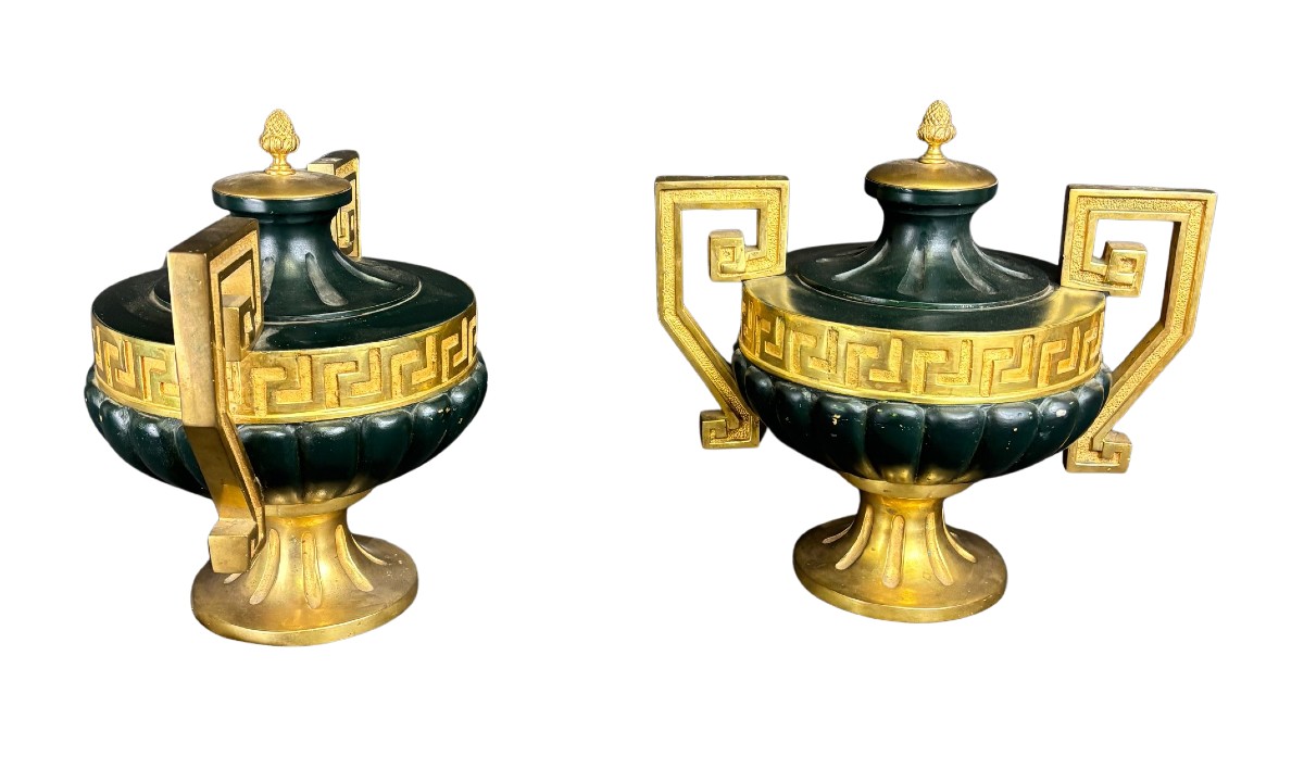 coppia di vasi in bronzo dorato al mercurio e bruniti-photo-2