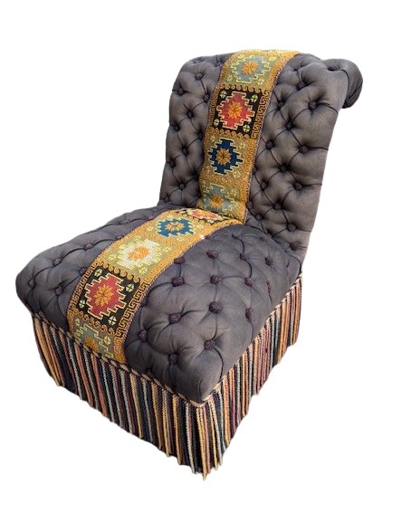 Poltroncina toscana  in tessuto con decorazione a perline-photo-3