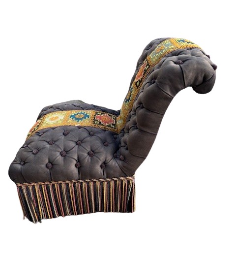 Poltroncina toscana  in tessuto con decorazione a perline-photo-4