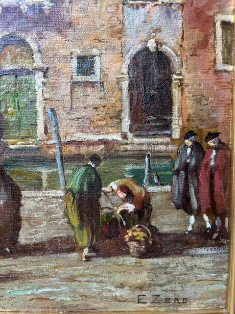 Dipinto olio su tela raffigurante  uno scorcio di Venezia firmato E. Zeno-photo-2