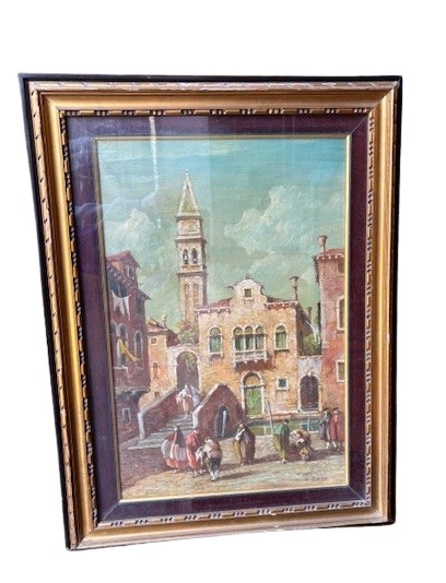 Dipinto olio su tela raffigurante  uno scorcio di Venezia firmato E. Zeno-photo-2