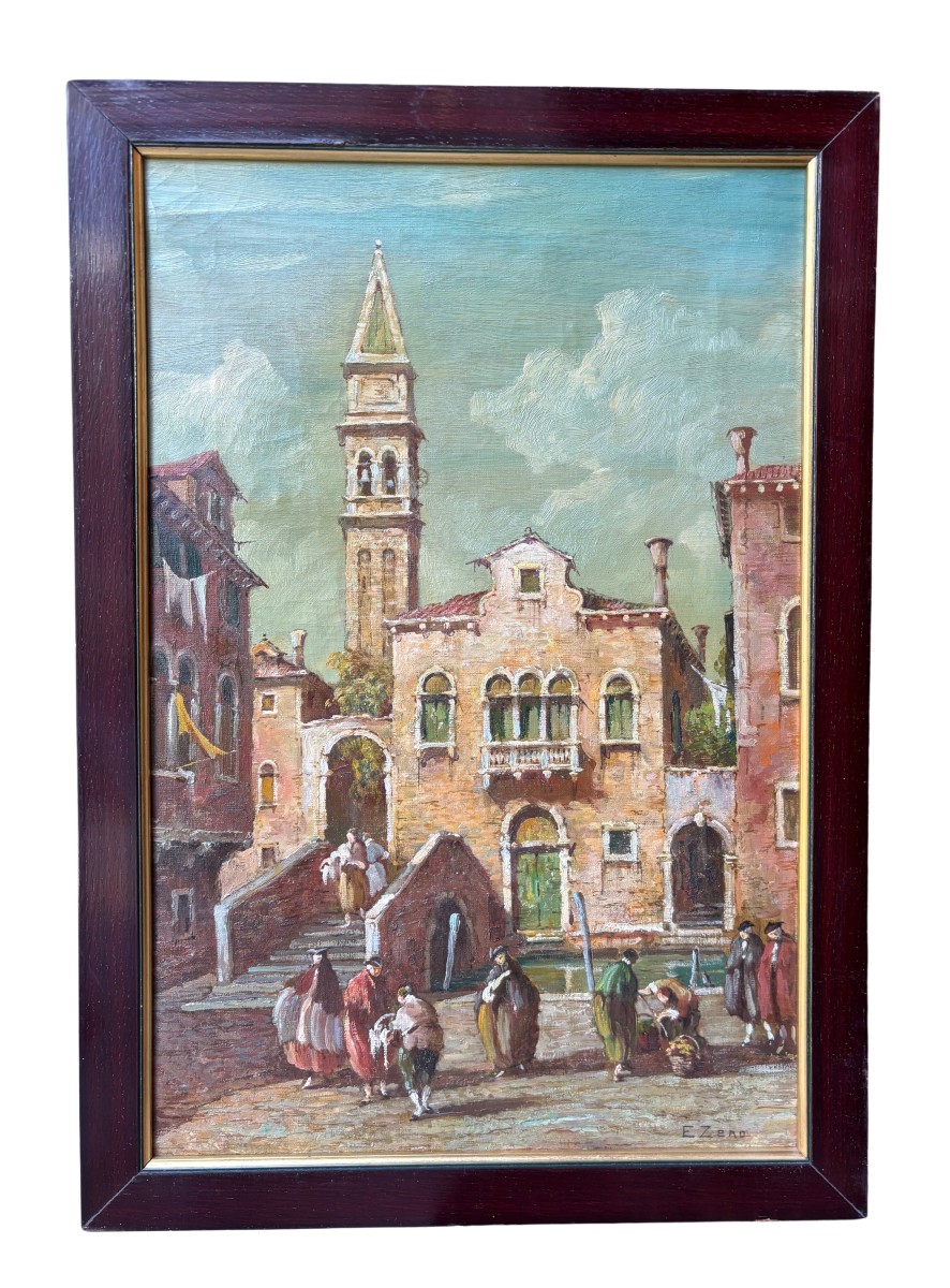 Dipinto olio su tela raffigurante  uno scorcio di Venezia firmato E. Zeno