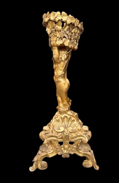 Fioriera in legno intagliato e dorato-photo-3