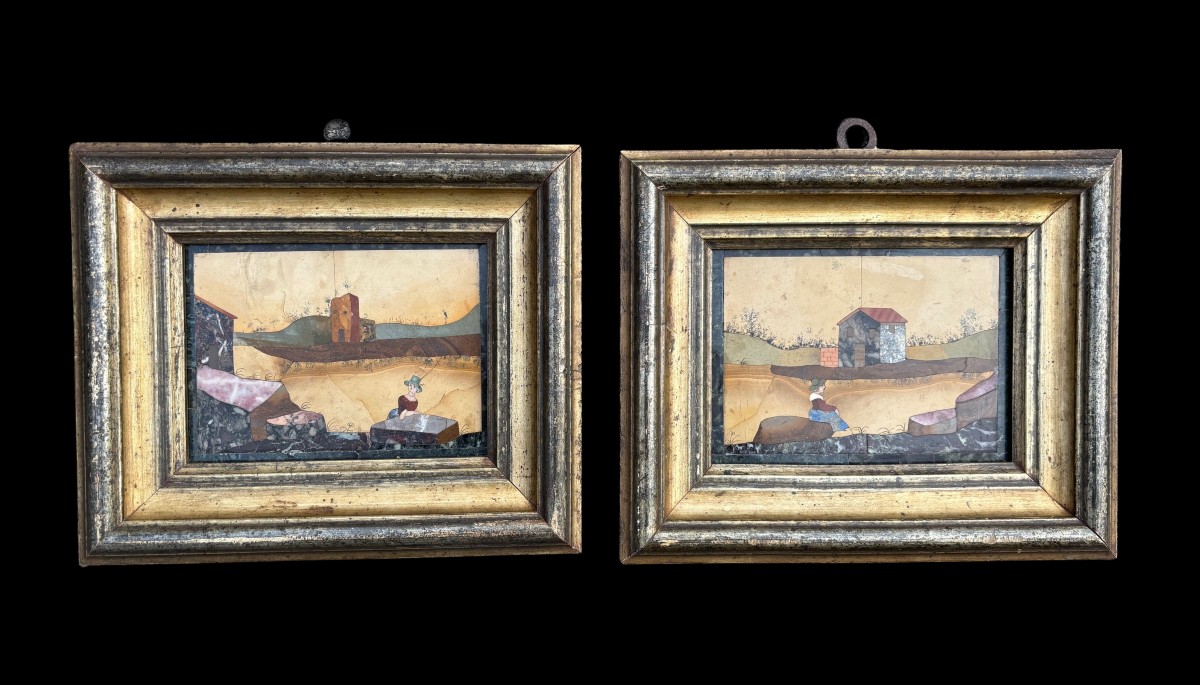 Coppia di formelle fiorentine in pietre dure 