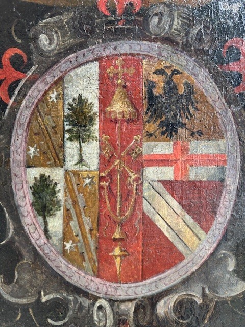 Dipinto  raffigurante stemma con corona, restaurato.-photo-2