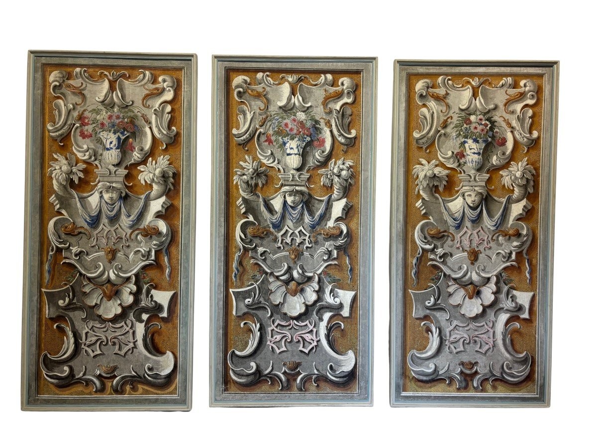 Serie di 3 pannelli dipinti su tela