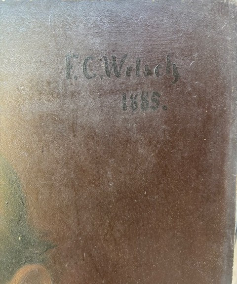 Dipinto ad olio su cartone firmato e datato "F. C. Welsch 1885"-photo-2