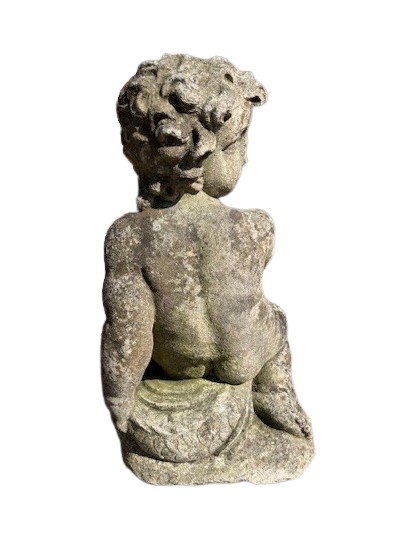 Gruppo in pietra per fontana con fanciullo e delfino-photo-2