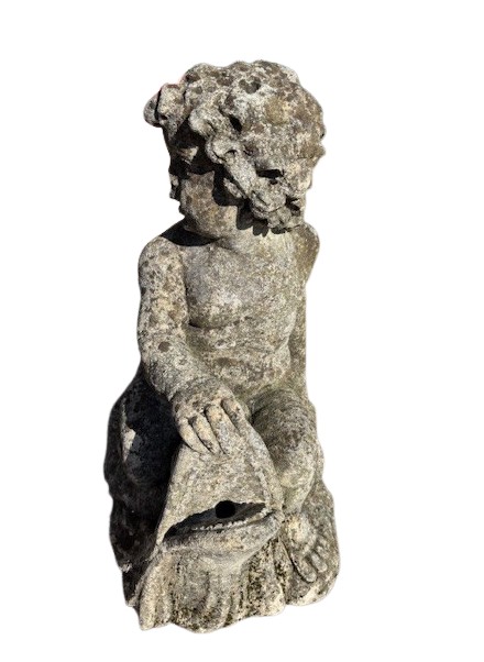 Gruppo in pietra per fontana con fanciullo e delfino-photo-4