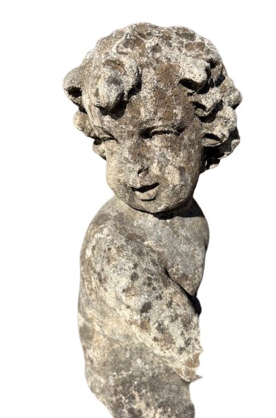 Gruppo in pietra per fontana con fanciullo e delfino-photo-1