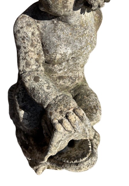 Gruppo in pietra per fontana con fanciullo e delfino-photo-2