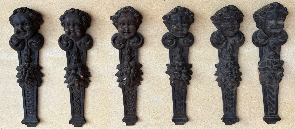 6 fregi scolpiti raffiguranti putti
