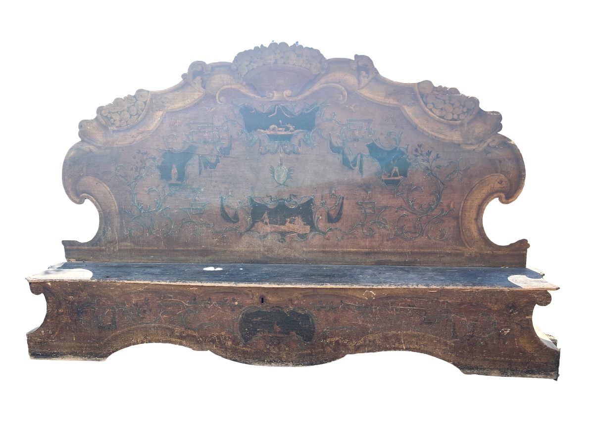 Coppia di panche da palazzo in legno dipinto -photo-3