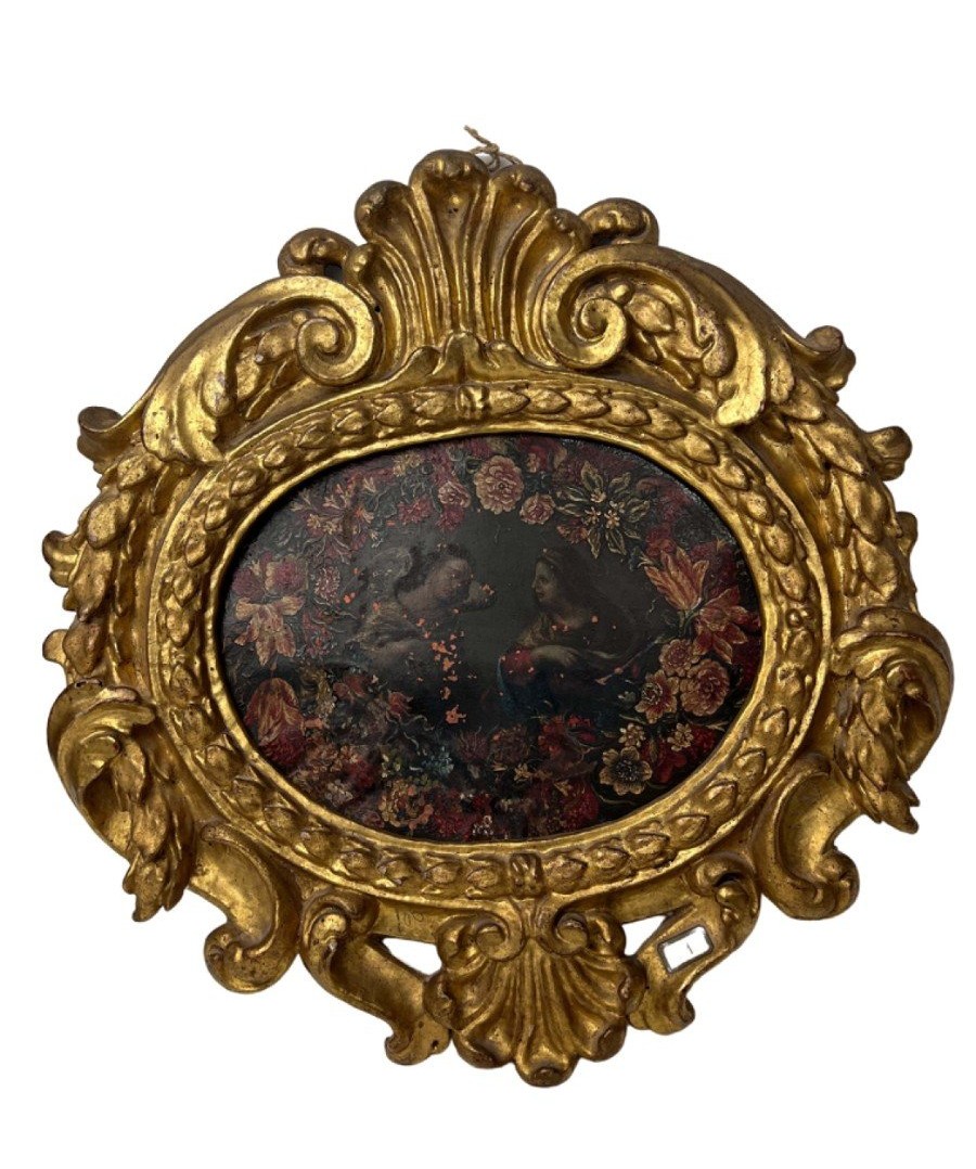 Coppia di dipinti su rame in cornici coeve in legno intagliato e dorato-photo-2