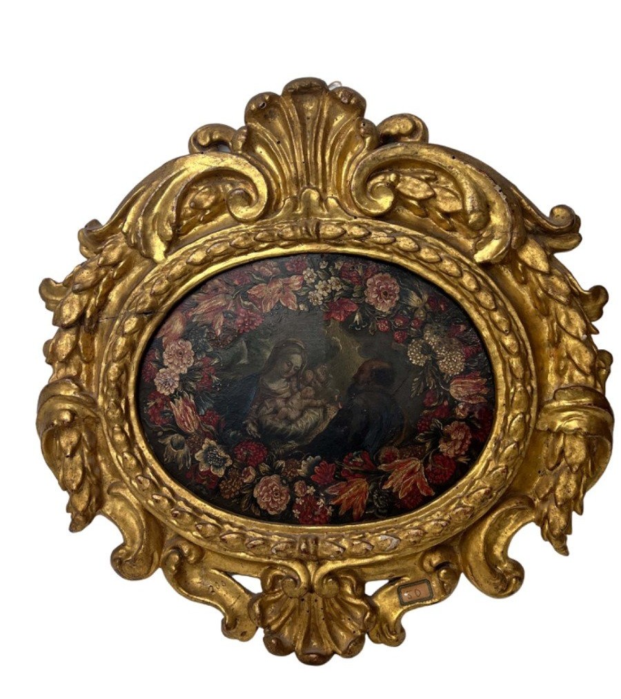 Coppia di dipinti su rame in cornici coeve in legno intagliato e dorato-photo-3