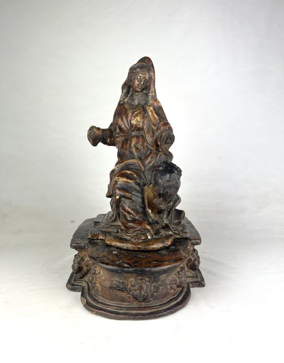 Gruppo in terracotta dipinta di ambito emiliano poggiante su base anch'essa in terracotta con t-photo-2