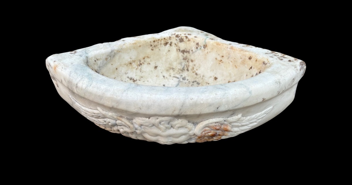 lavamani toscano ad angolo in marmo bianco