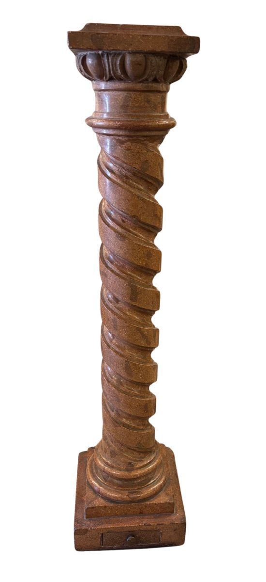 colonna in scagliola dipinta a finto porfido con scanalature a torciglione