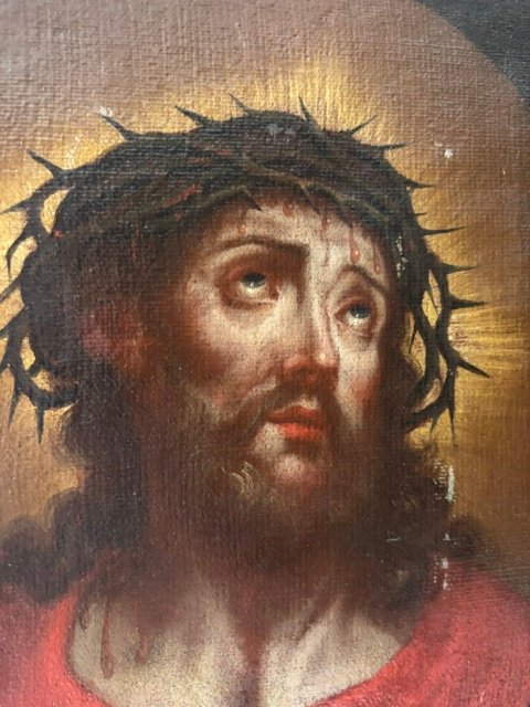 dipinto olio su tela raffigurante Cristo coronato di spine-photo-2