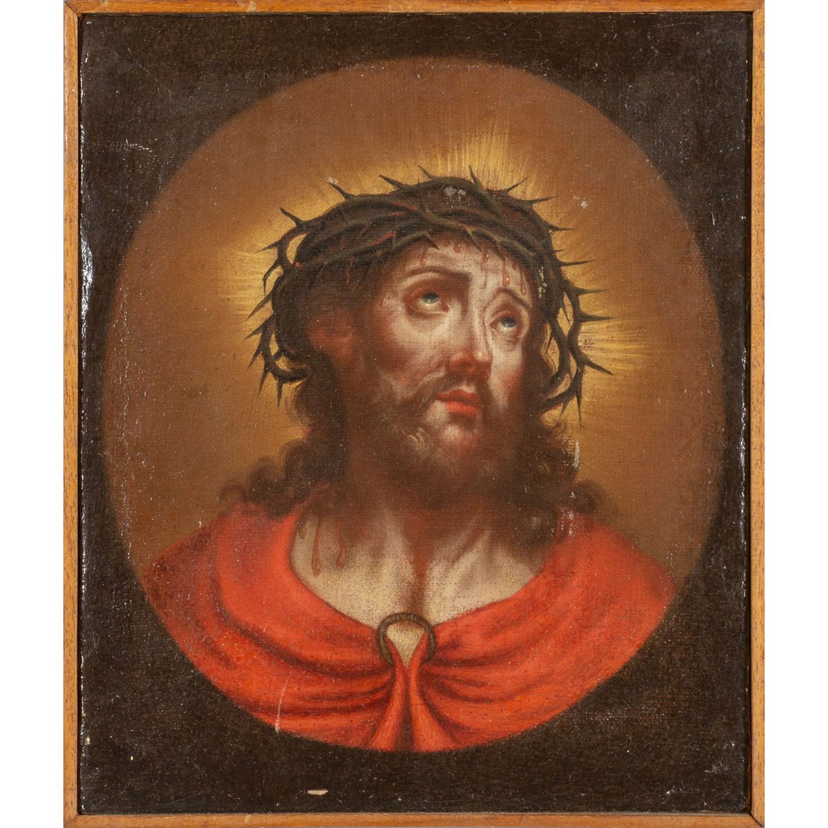 dipinto olio su tela raffigurante Cristo coronato di spine