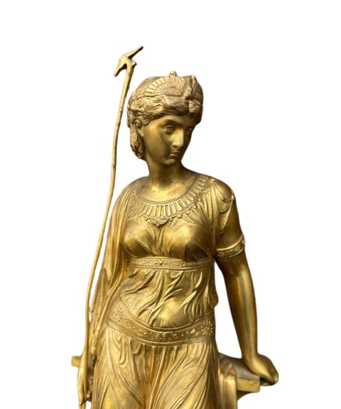 Coppia di sculture in bronzo dorato e marmo firmate e datate " Bouret 1872 " -photo-3