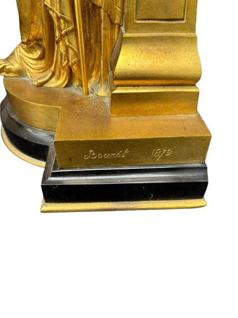 Coppia di sculture in bronzo dorato e marmo firmate e datate " Bouret 1872 " -photo-4