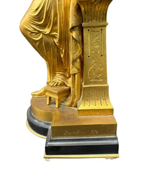 Coppia di sculture in bronzo dorato e marmo firmate e datate " Bouret 1872 " -photo-1