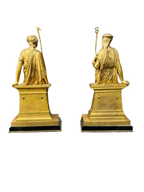 Coppia di sculture in bronzo dorato e marmo firmate e datate " Bouret 1872 " -photo-2