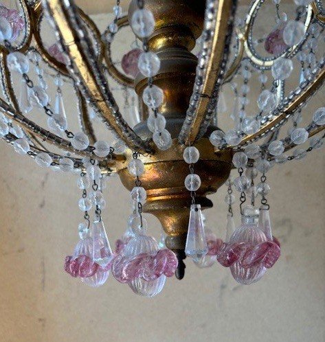 Lampadario in metallo e cristalli colorati-photo-2