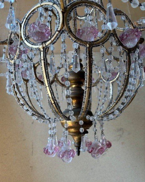 Lampadario in metallo e cristalli colorati-photo-4