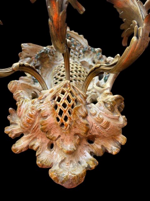 Applique in ceramica policroma con braccio in bronzo-photo-2