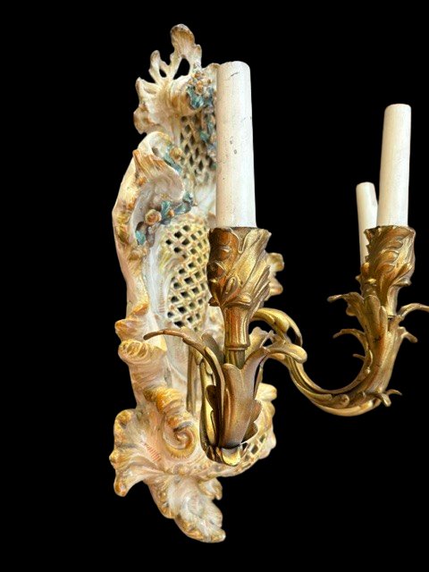 Applique in ceramica policroma con braccio in bronzo-photo-4