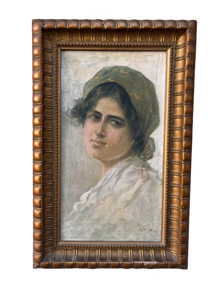 Dipinto ad olio su tela con firma indecifrata in cornice originale