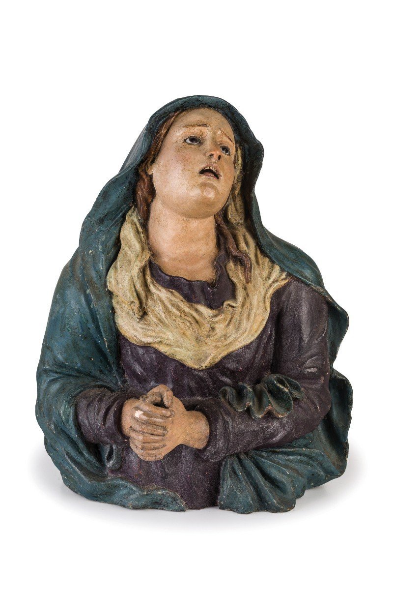 scultura in terracotta con occhi in vetro datata e firmata 