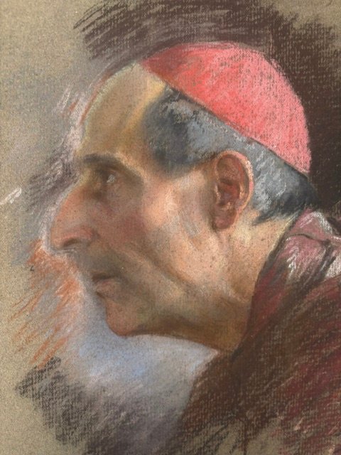 Profilo di cardinale, pastello su cartoncino firmato "F. Ballesio Roma"-photo-2