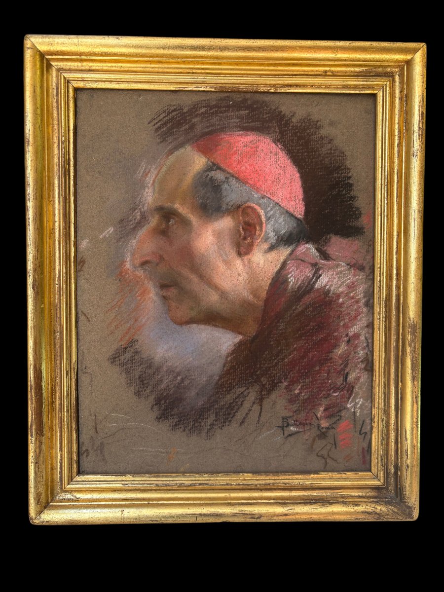 Profilo di cardinale, pastello su cartoncino firmato "F. Ballesio Roma"