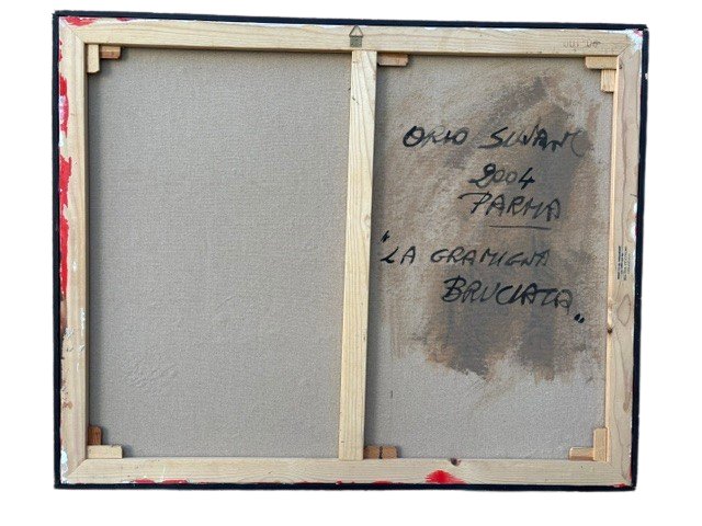Dipito ad olio su tela "La gramigna bruciata"  firmato e datato " Orio Silvani 2004 Parma" -photo-4