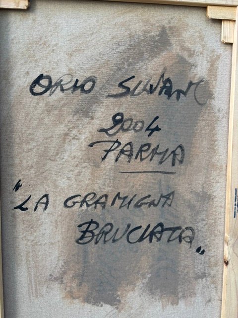 Dipito ad olio su tela "La gramigna bruciata"  firmato e datato " Orio Silvani 2004 Parma" -photo-1
