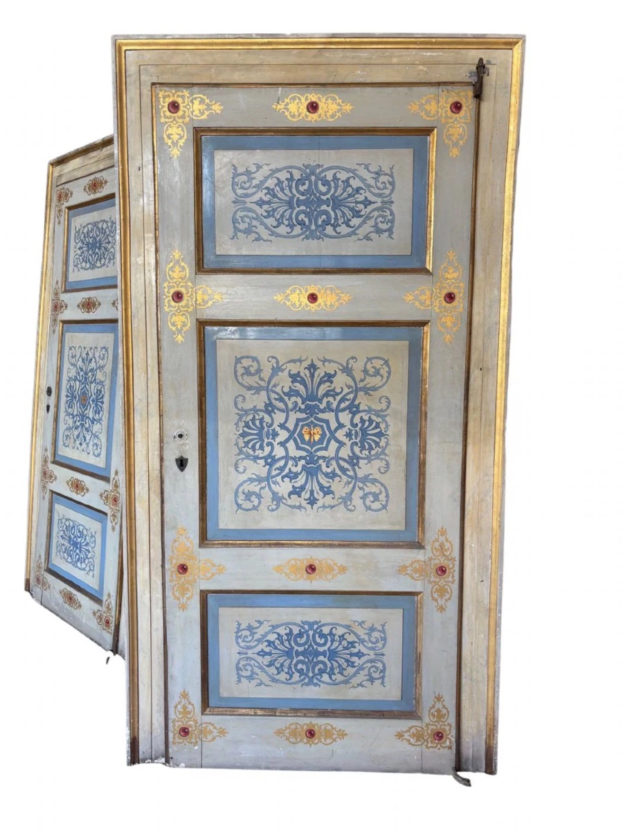 Coppia di porte in legno dipinto-photo-1