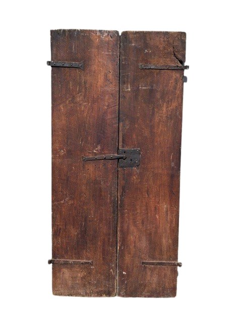 Porta a 2 battenti in noce con formelle con ferramenta originali , Umbria-photo-1