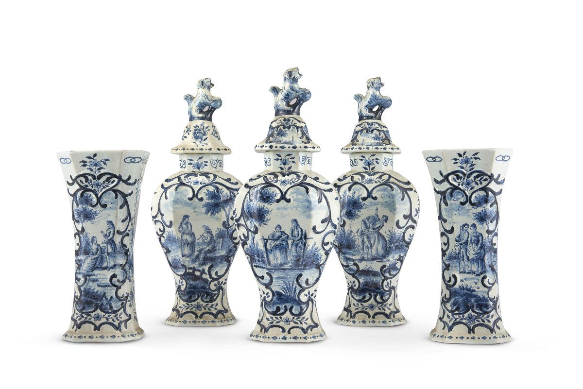 Guarnitura da camino in ceramica di Delft