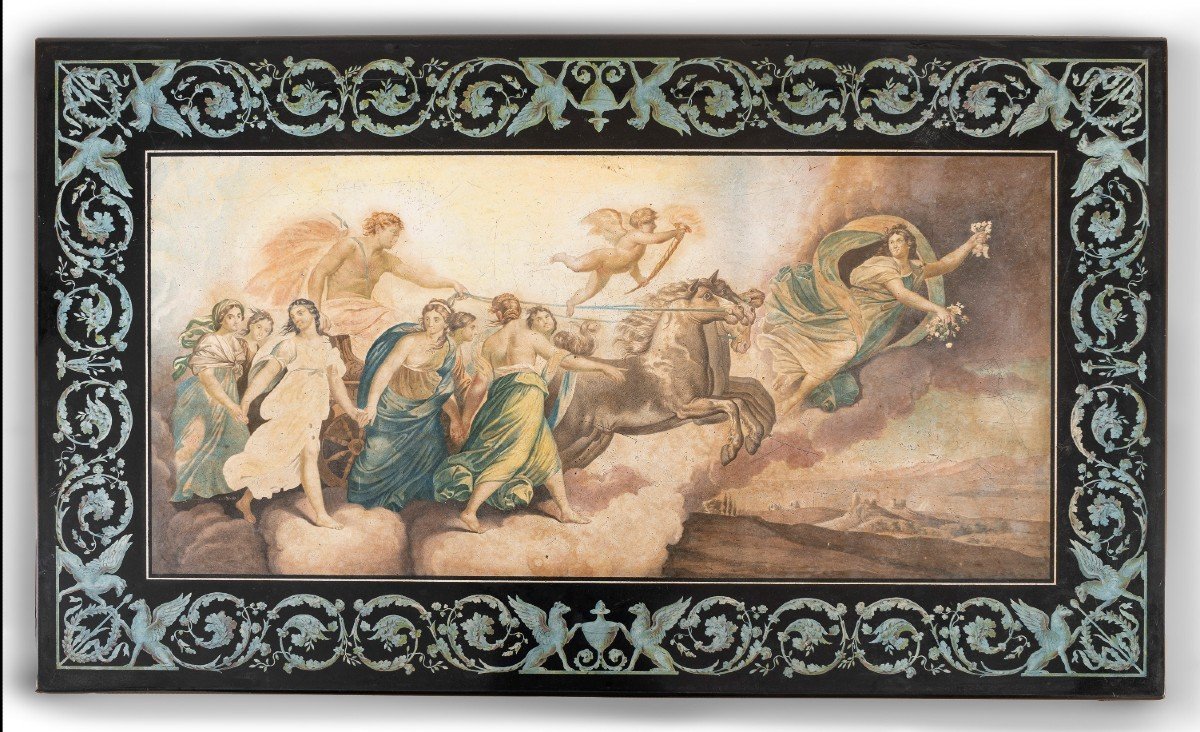 Pannello in scagliola dipinta raffigurante il Carro di Aurora
