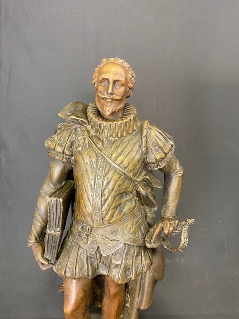Scultura raffigurante Cervantes in antimonio, sulla base marchio di fabbrica di fonderia-photo-1