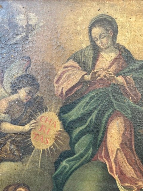 Dipinto ad  olio su tela raffigurante l'Assunzione della Vergine con Santi -photo-2