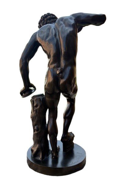 scultura in bronzo firmata "Duchemin" raffigurante Fauno danzante con cembali-photo-2