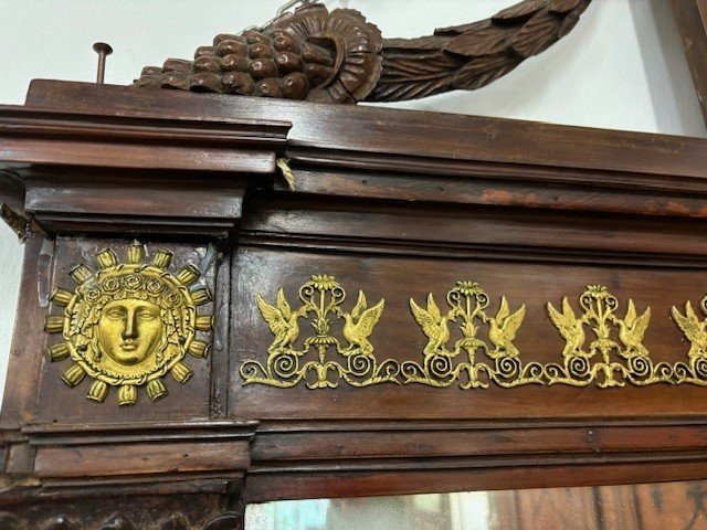 Consolle napoletana in mogano con piano in marmo cipollino e fregi in bronzo dorato-photo-3